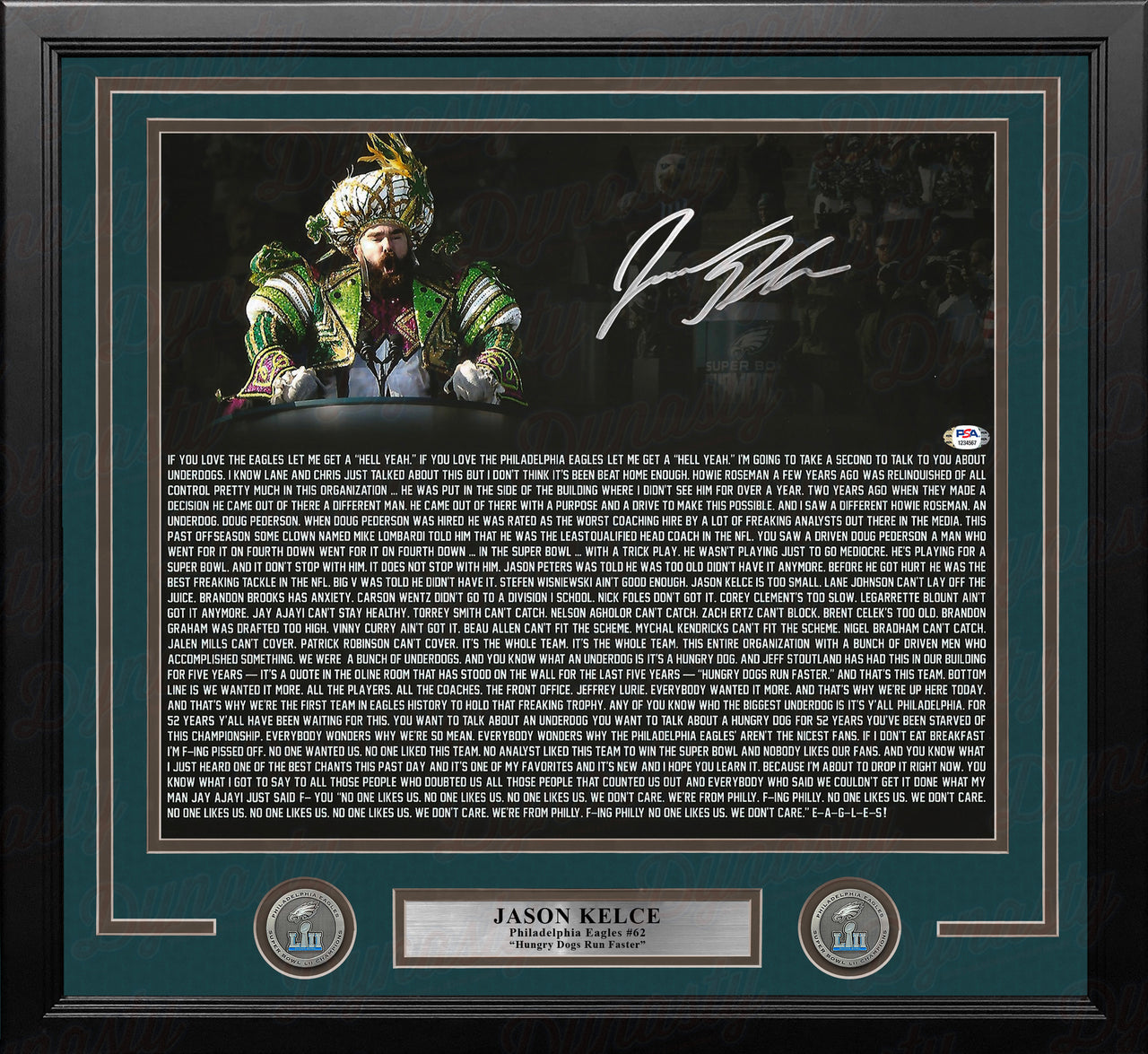 Jason Kelce Super Bowl Speech Text Philadelphia Eagles Autographed 16" x 20" Framed Football Photo