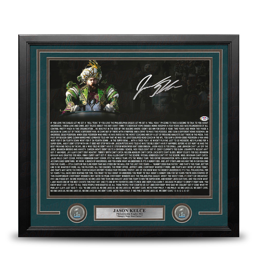 Jason Kelce Super Bowl Speech Text Philadelphia Eagles Autographed 16" x 20" Framed Football Photo