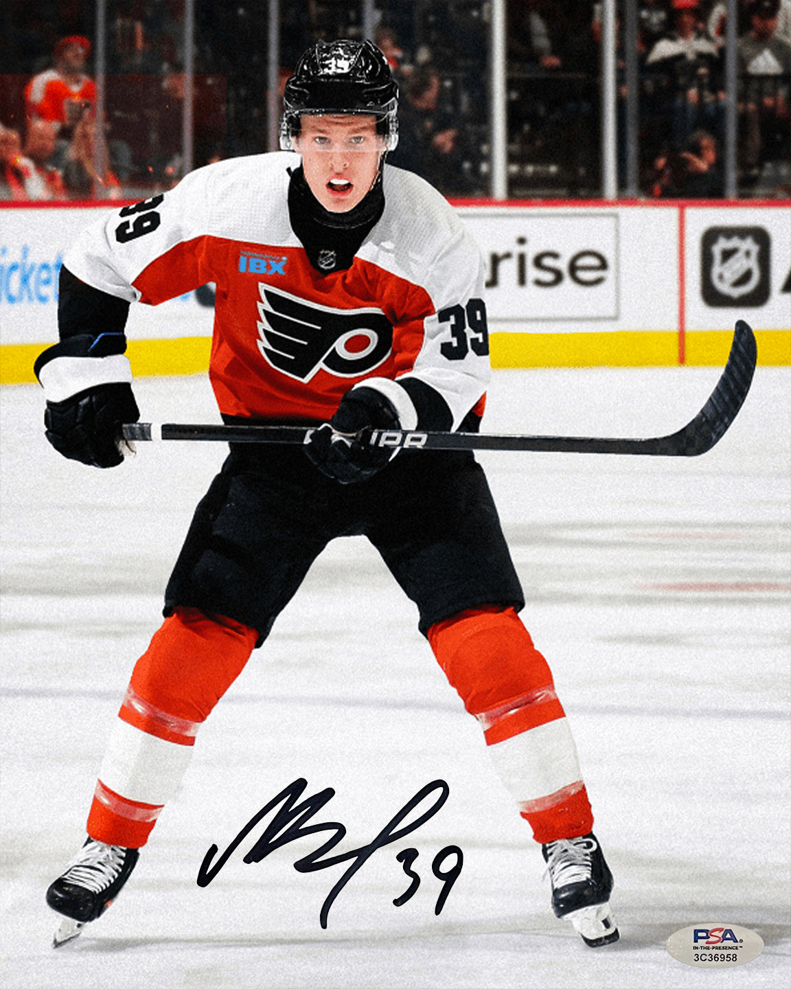 Matvei Michkov in Action Philadelphia Flyers Autographed 8" x 10" Hockey Photo