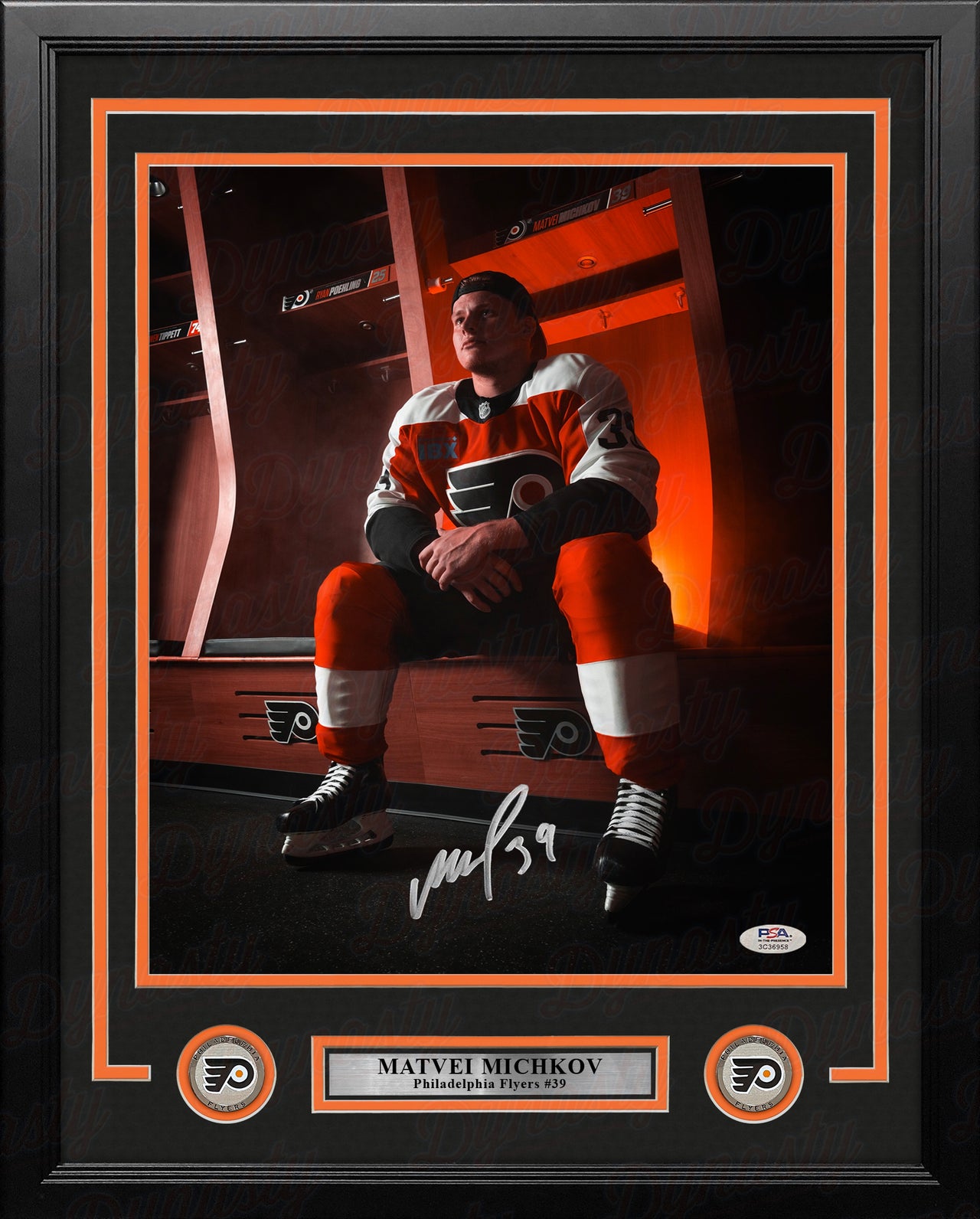 Matvei Michkov in the Locker Room Philadelphia Flyers Autographed 16" x 20" Framed Hockey Photo