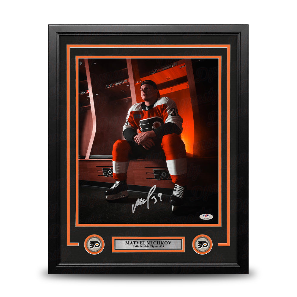 Matvei Michkov in the Locker Room Philadelphia Flyers Autographed 11" x 14" Framed Hockey Photo