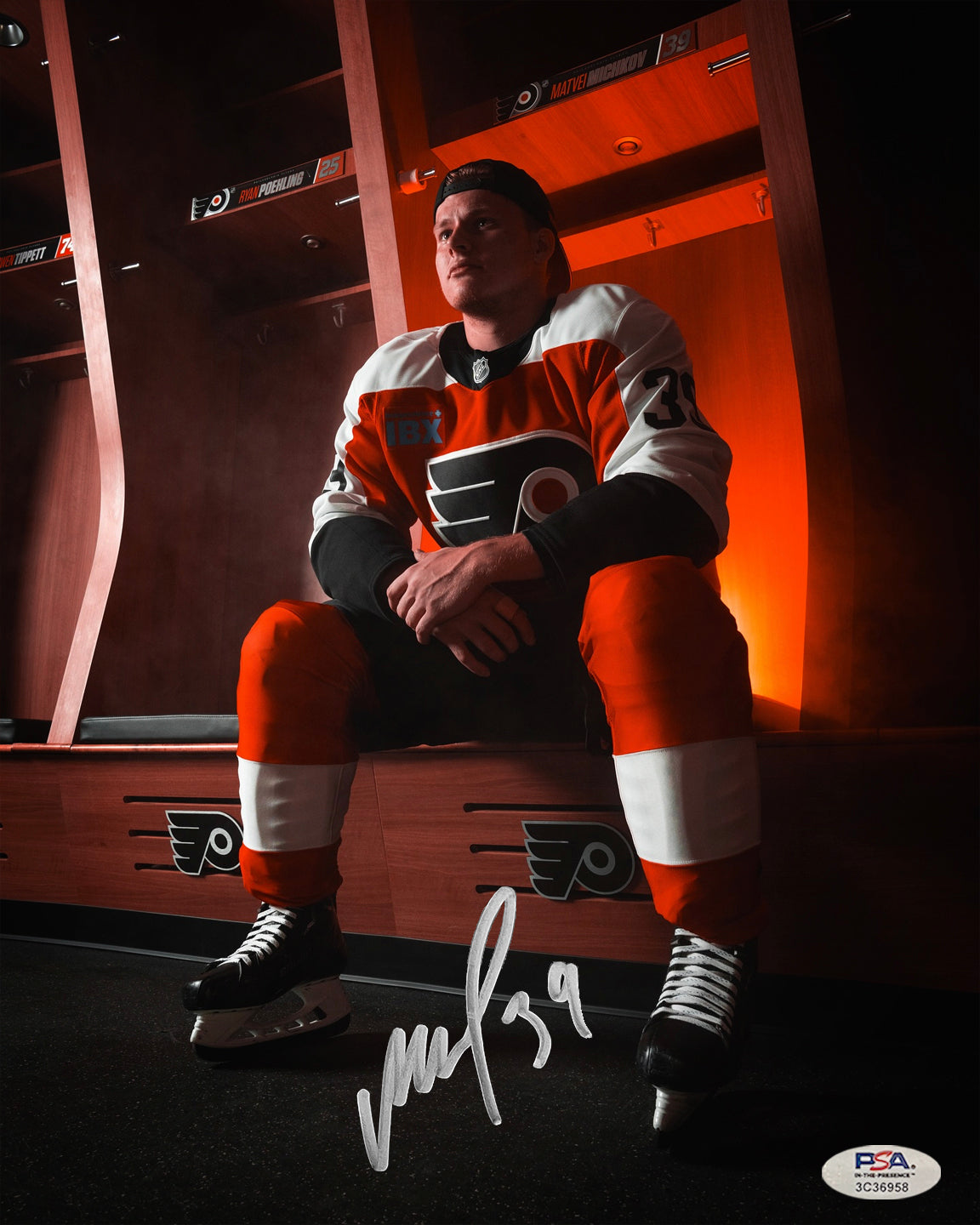 Matvei Michkov in the Locker Room Philadelphia Flyers Autographed 16" x 20" Hockey Photo