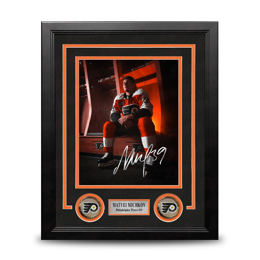 Matvei Michkov in the Locker Room Philadelphia Flyers Autographed 8" x 10" Framed Hockey Photo