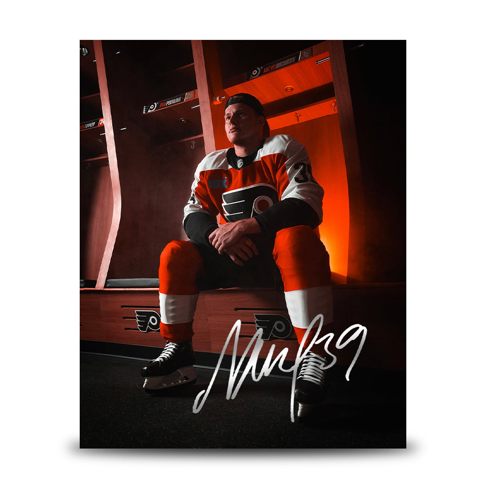 Matvei Michkov in the Locker Room Philadelphia Flyers Autographed 8" x 10" Hockey Photo