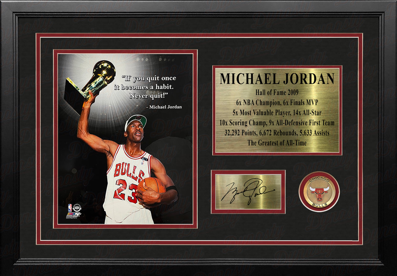 Chicago Bulls Michael Jordan Autographed Framed White Championship