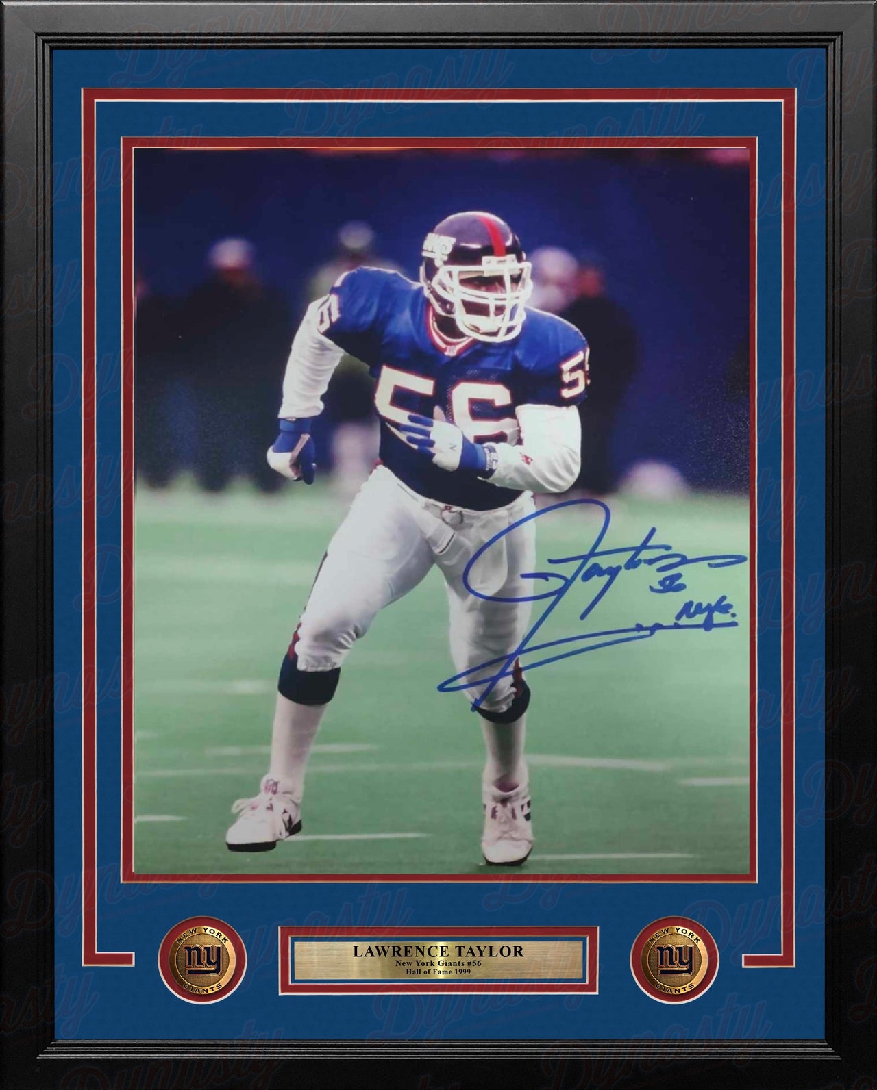 Lawrence Taylor on the Run New York Giants Autographed 11" x 14" Framed Football Photo Inscribed NYG