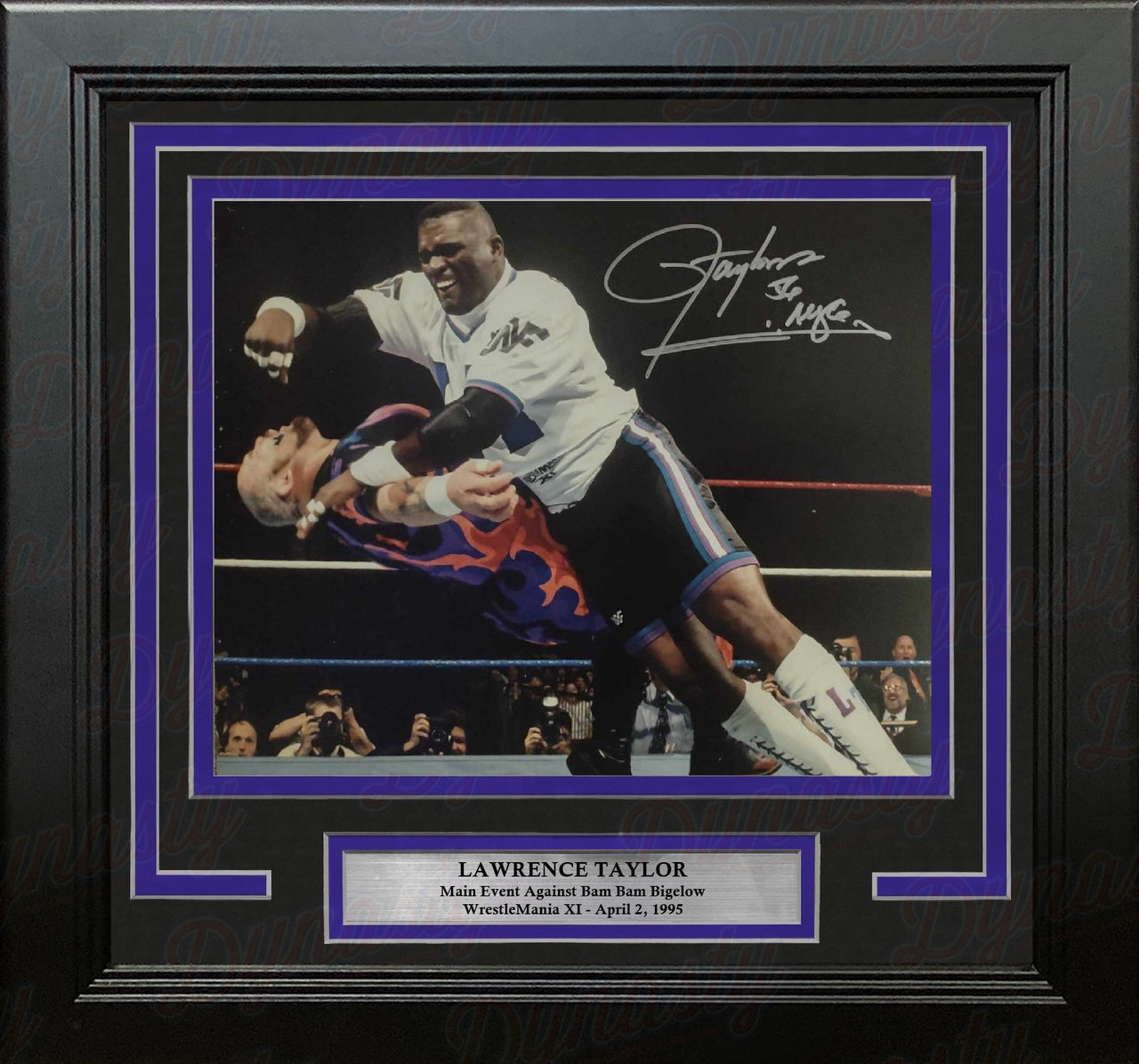 Lawrence Taylor WrestleMania XI Main Event Autographed 11x14 Framed Wrestling Photo Inscribed NYG