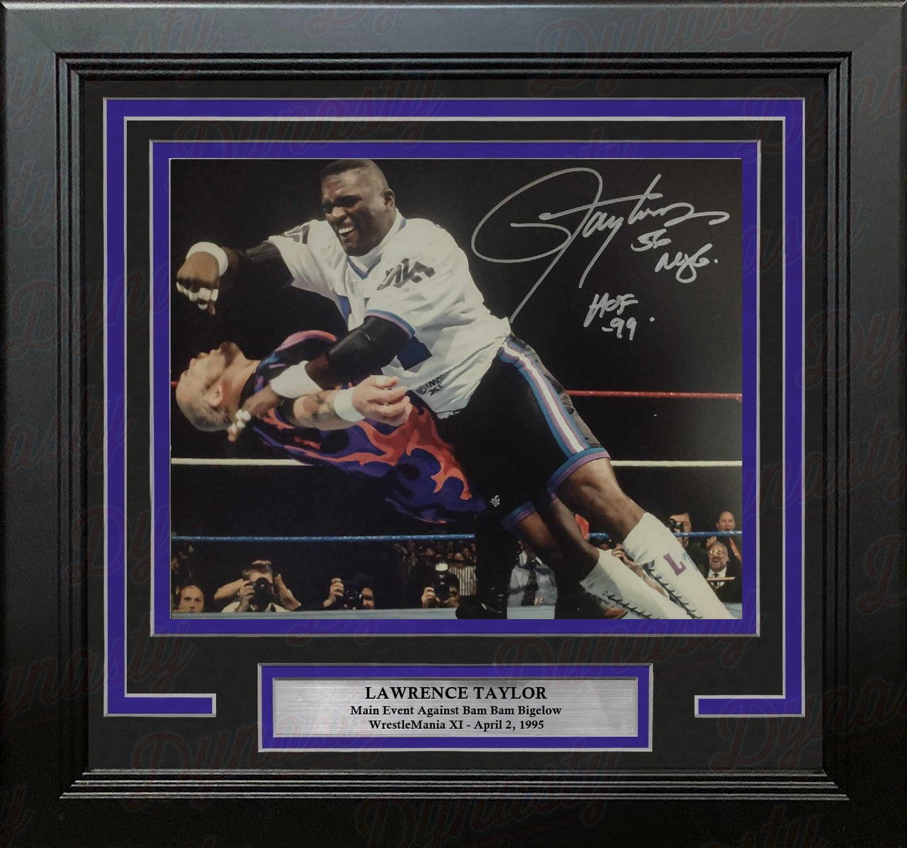 Lawrence Taylor WrestleMania XI Main Event Autographed 11x14 Framed Wrestling Photo - NYG & HOF