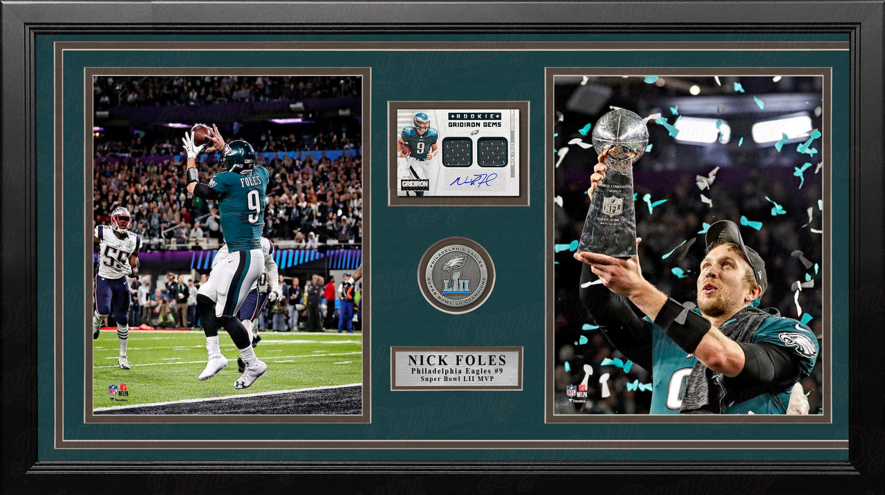 Nick Foles Super Bowl LII Philadelphia Eagles 8x10 Framed Photo with Autographed Jersey Patch Card