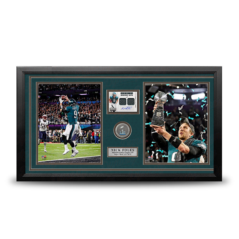 Nick Foles Super Bowl LII Philadelphia Eagles 8x10 Framed Photo with Autographed Jersey Patch Card