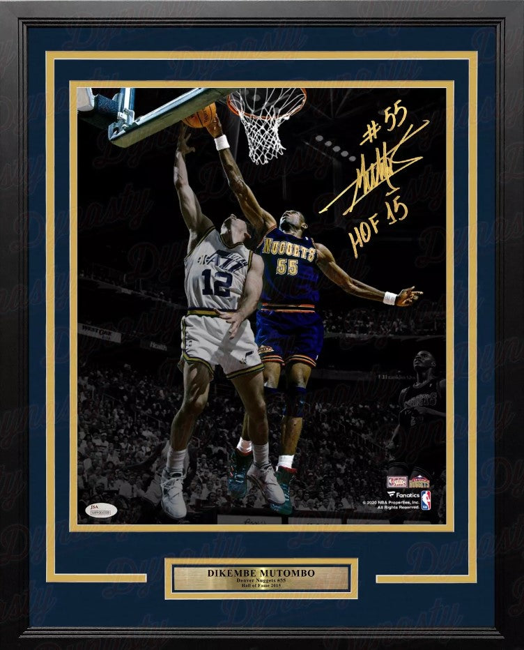 Dikembe Mutombo Denver Nuggets Autographed 11x14 Framed Photo Inscribed Hall of Fame: Gold Ink