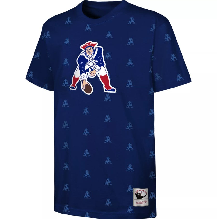 New England Patriots Mitchell & Ness All-Over Print Blue Youth T-Shirt