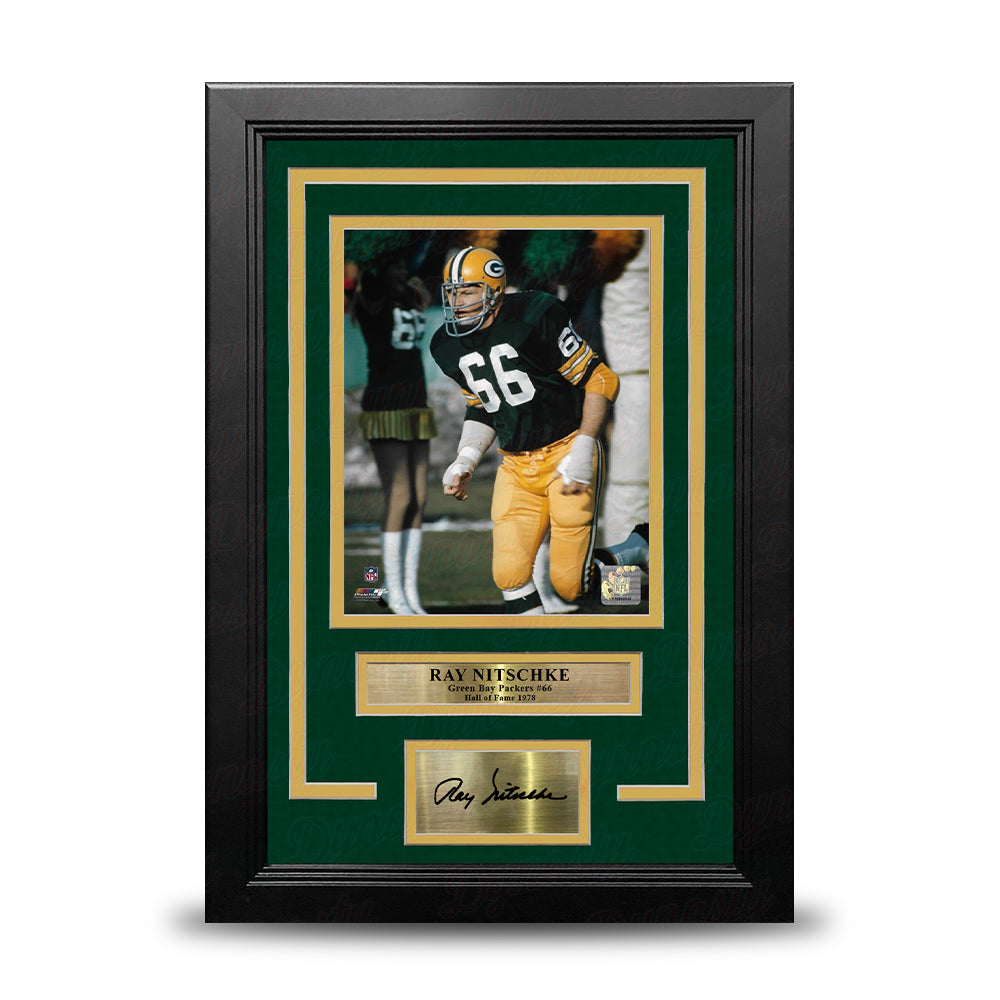 Ray Nitschke in Action Green Bay Packers 8" x 10" Framed Football Photo with Engraved Autograph