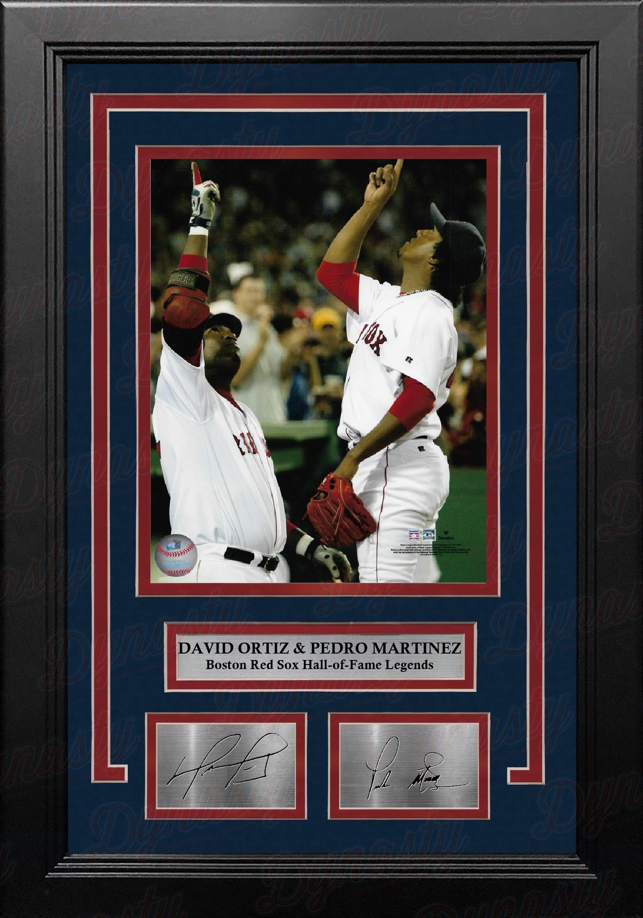 David Ortiz & Pedro Martinez Pointing Boston Red Sox 8" x 10" Framed Photo with Engraved Autographs