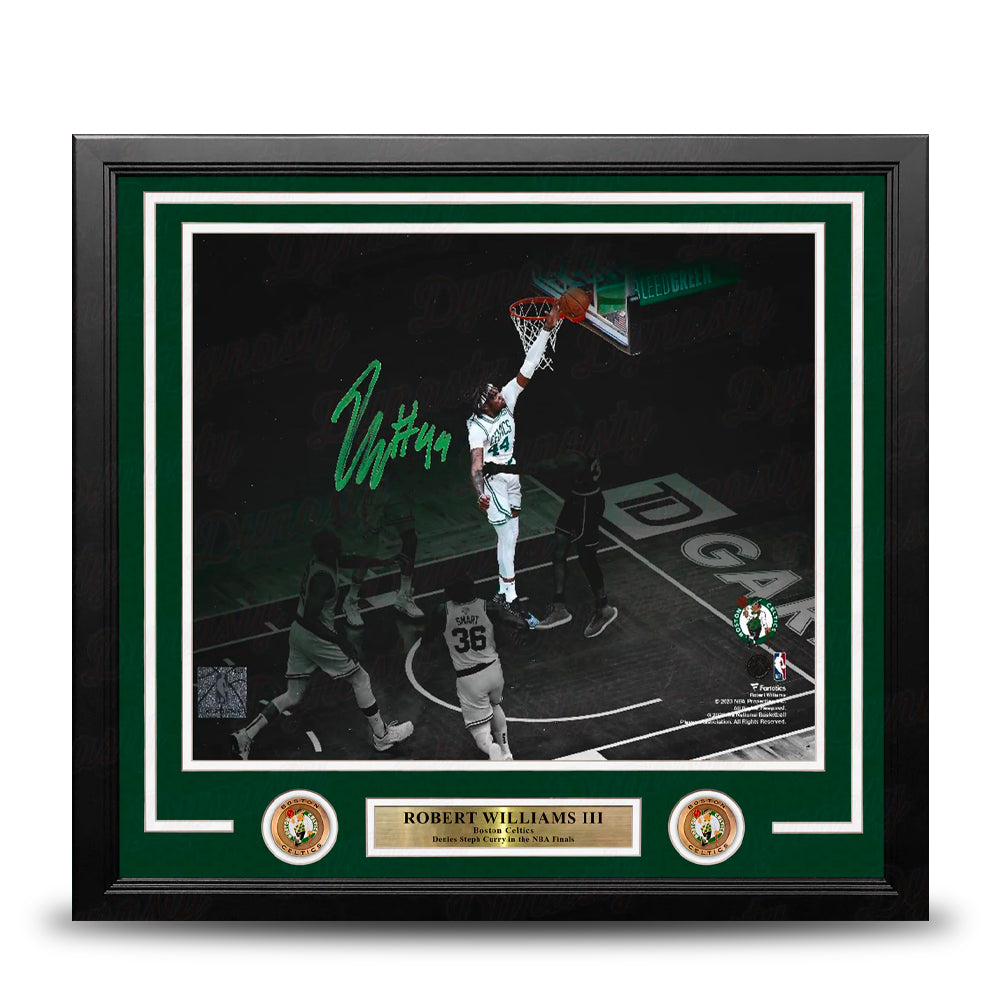 Robert Williams III Blocks Steph Curry Boston Celtics Autographed Framed Basketball Photo