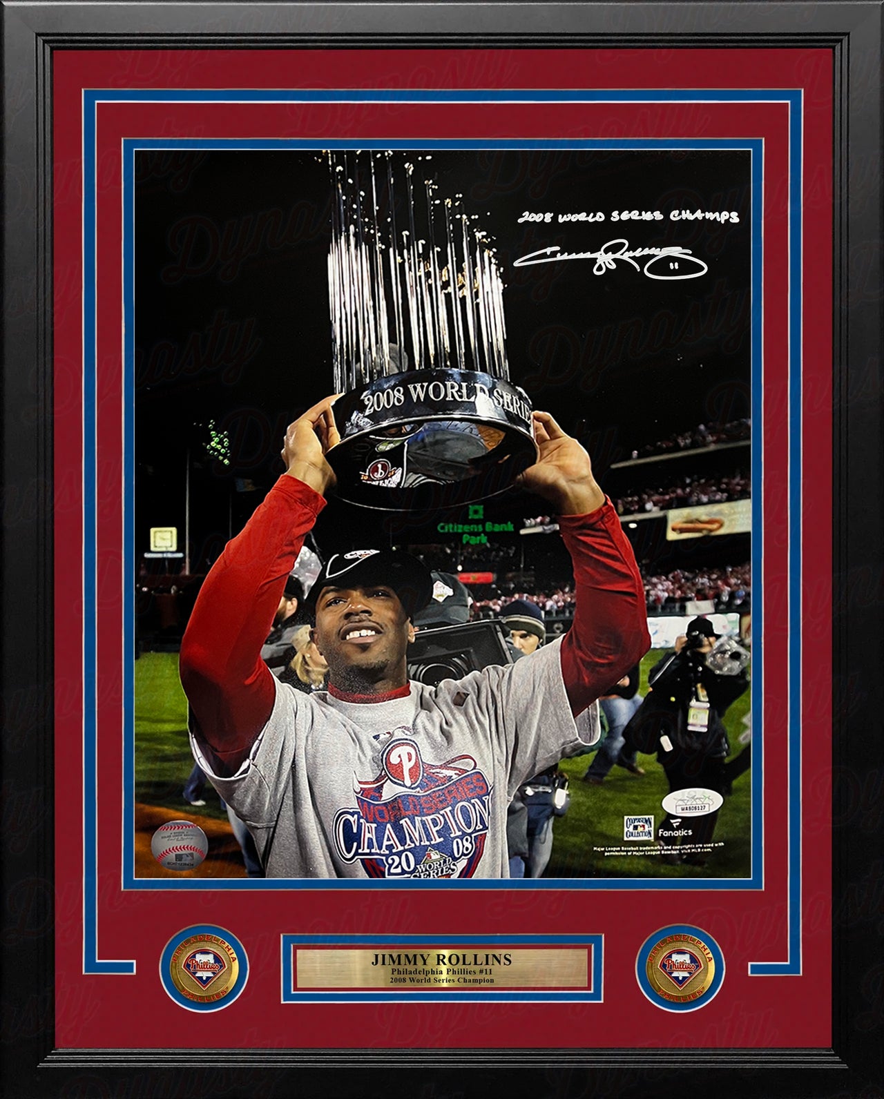 Philadelphia Phillies Fanatics Authentic 2008 World Series Champions  Mahogany Framed Logo Jersey Display Case