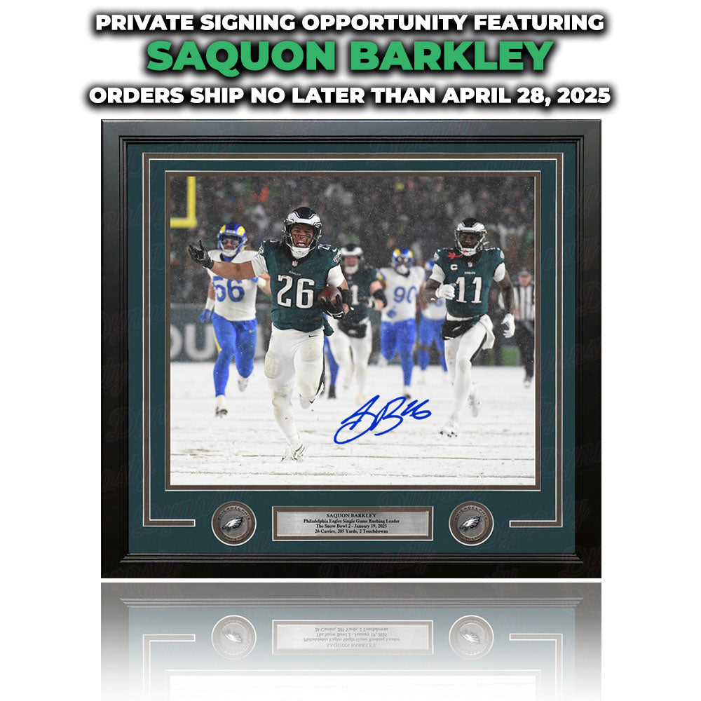 Saquon Barkley Autographed Snow Bowl Playoff Framed Photo | Pre-Sale Opportunity