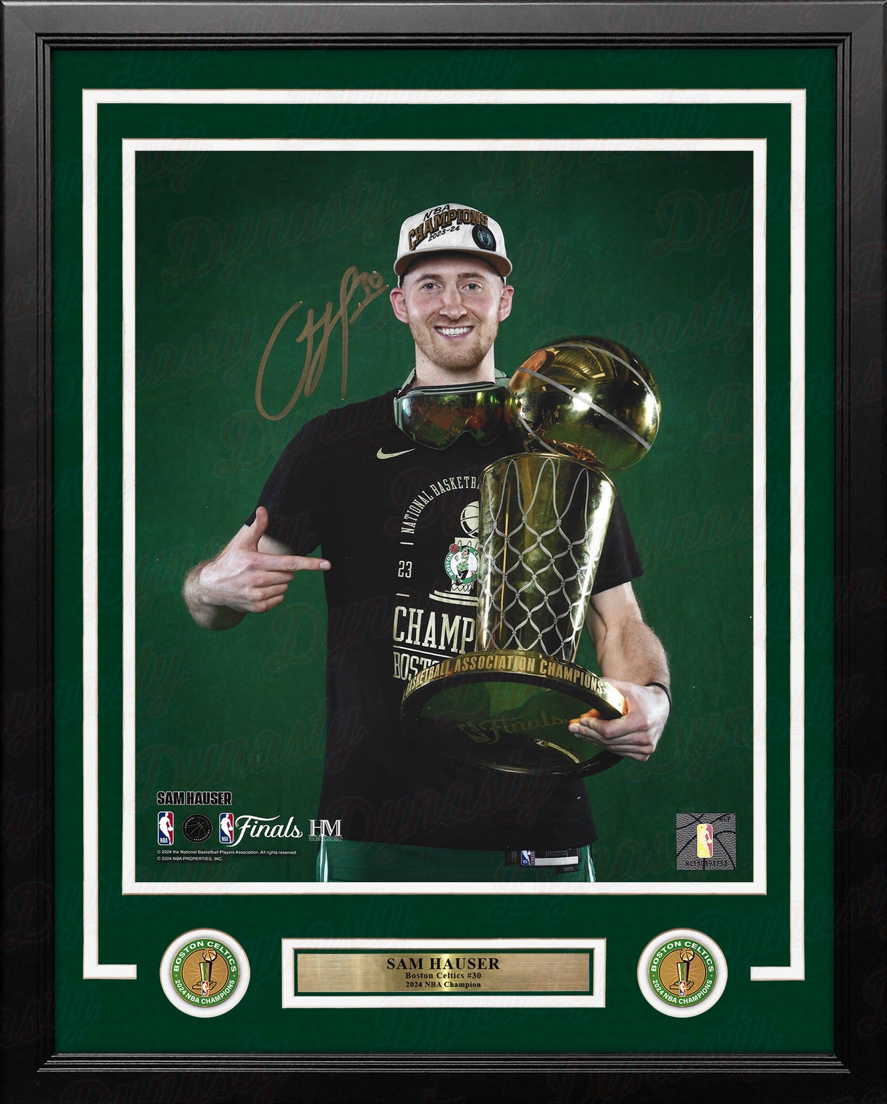 Sam Hauser 2024 NBA Trophy Autographed Boston Celtics 11" x 14" Framed Championship Photo