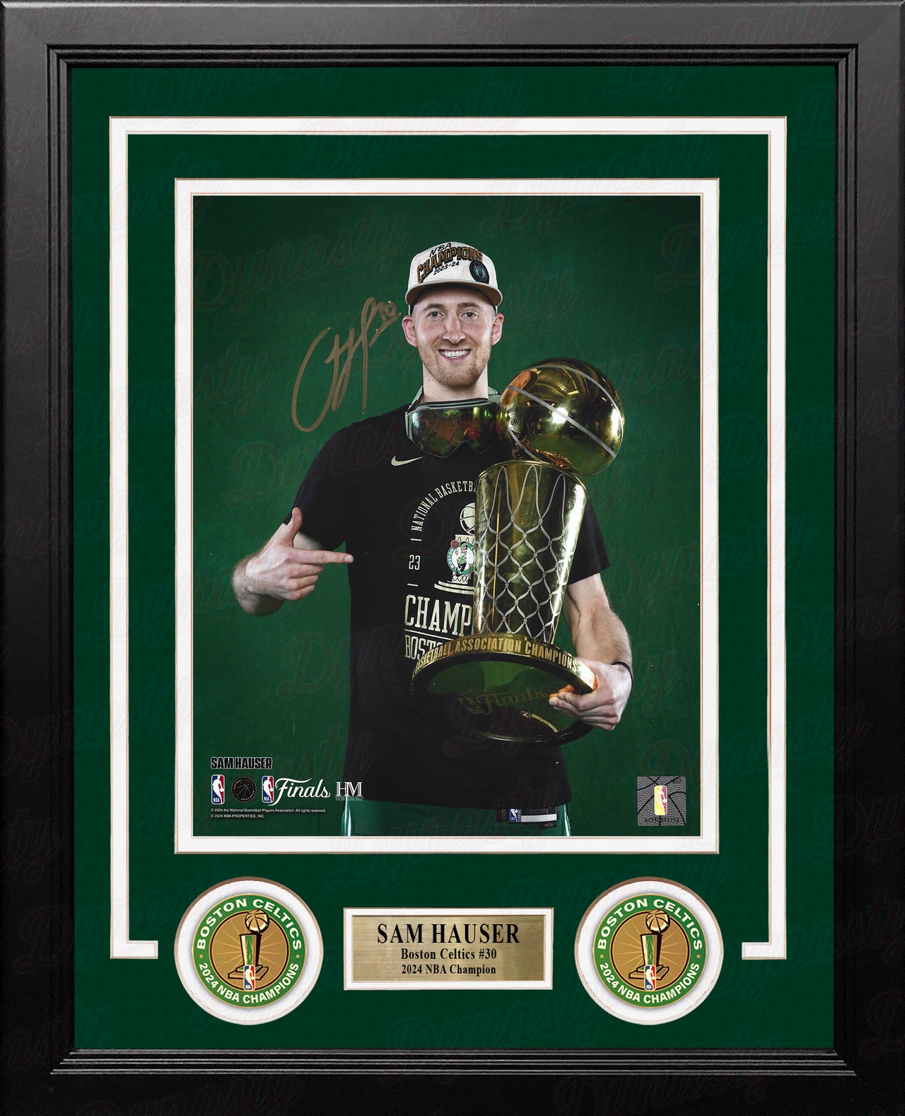 Sam Hauser 2024 NBA Trophy Autographed Boston Celtics 8" x 10" Framed Championship Photo