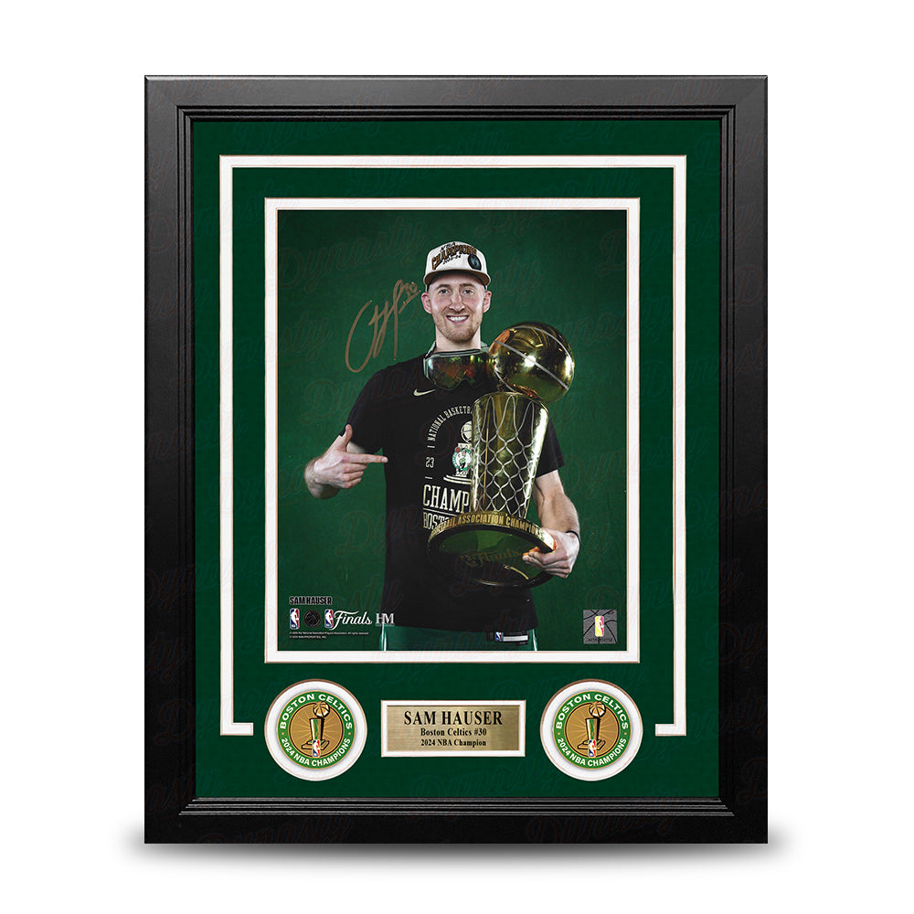 Sam Hauser 2024 NBA Trophy Autographed Boston Celtics 8" x 10" Framed Championship Photo