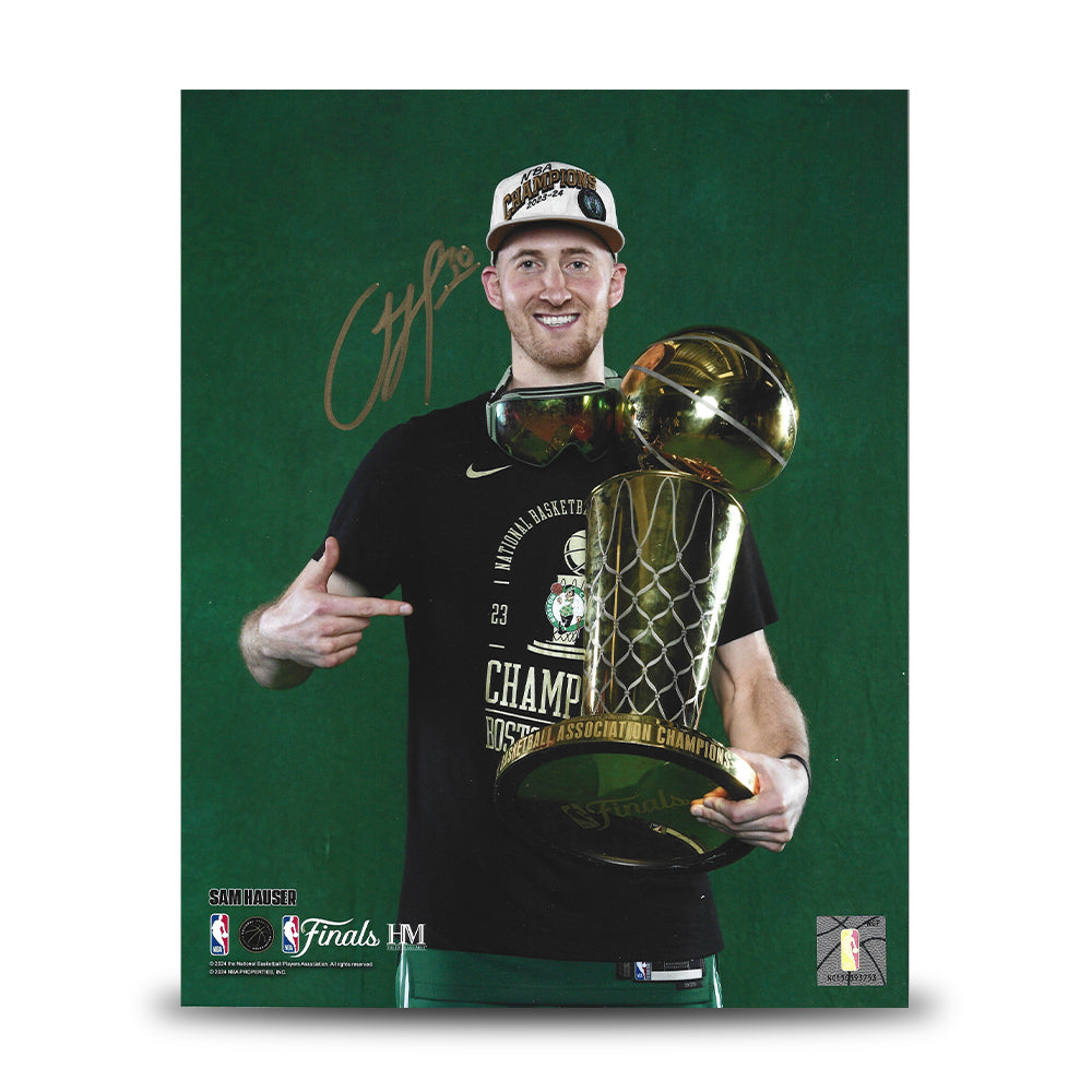 Sam Hauser 2024 NBA Trophy Autographed Boston Celtics 11" x 14" Championship Photo