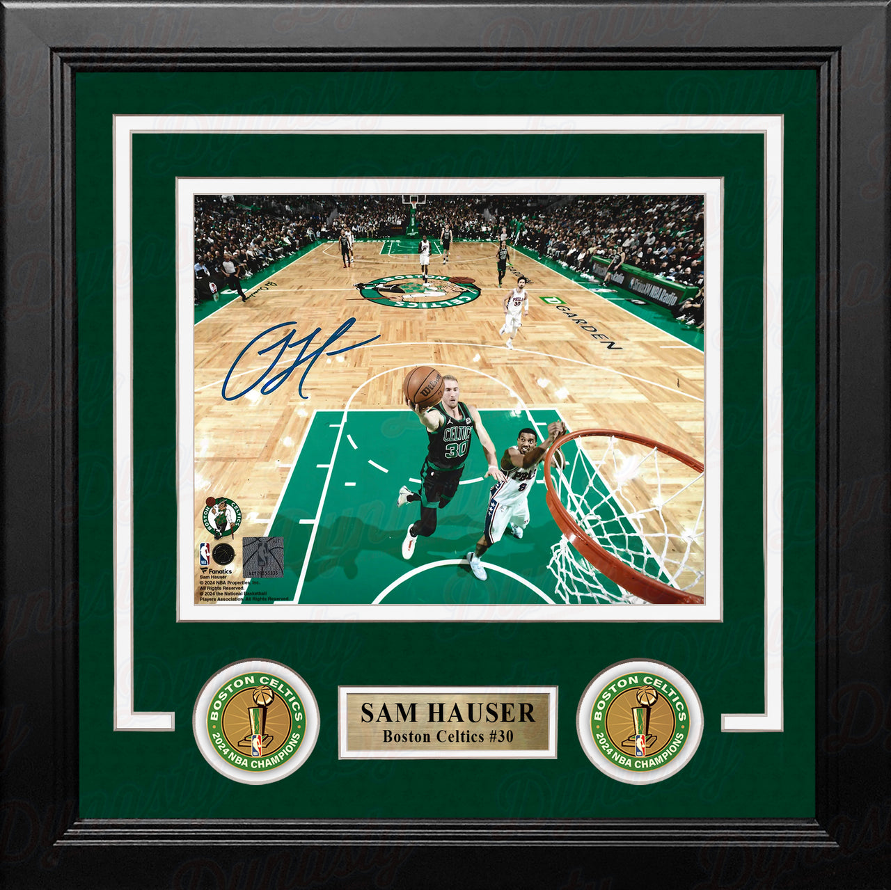 Sam Hauser Rim Cam Boston Celtics Autographed 8" x 10" Framed Photo with 2024 Championship Logos