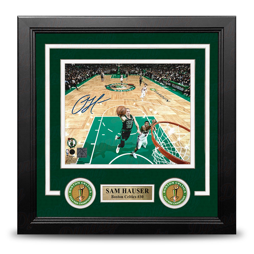 Sam Hauser Rim Cam Boston Celtics Autographed 8" x 10" Framed Photo with 2024 Championship Logos