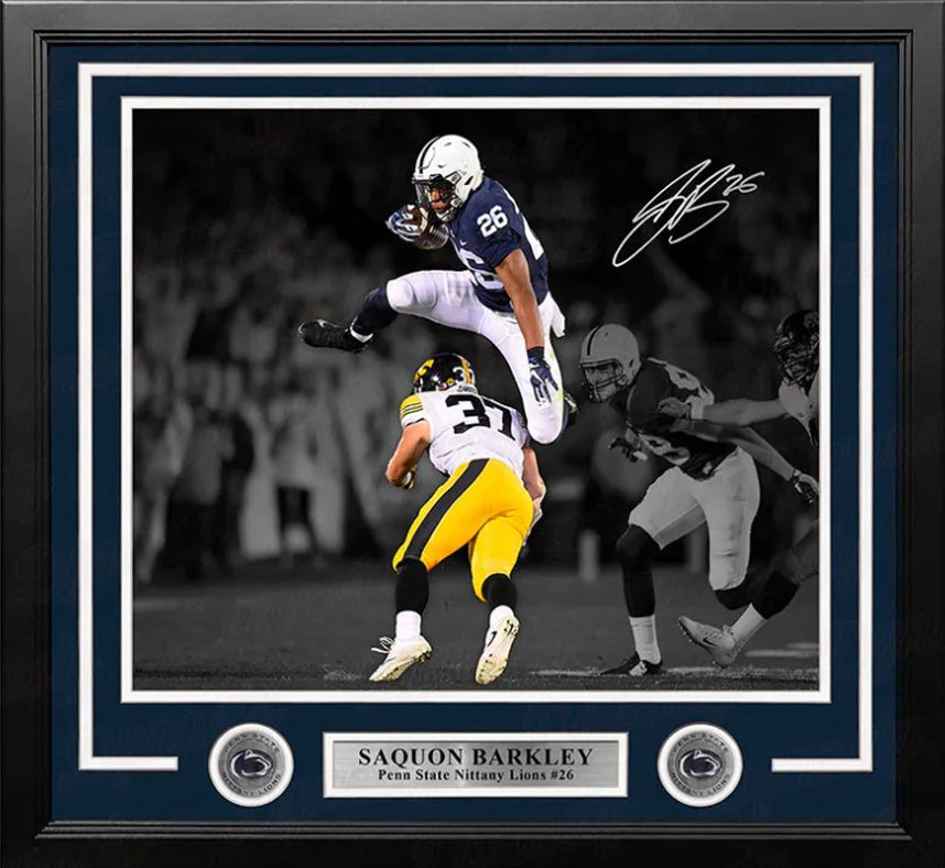 Saquon Barkley Blackout Action Penn State Nittany Lions Autographed 16" x 20" Framed Photo