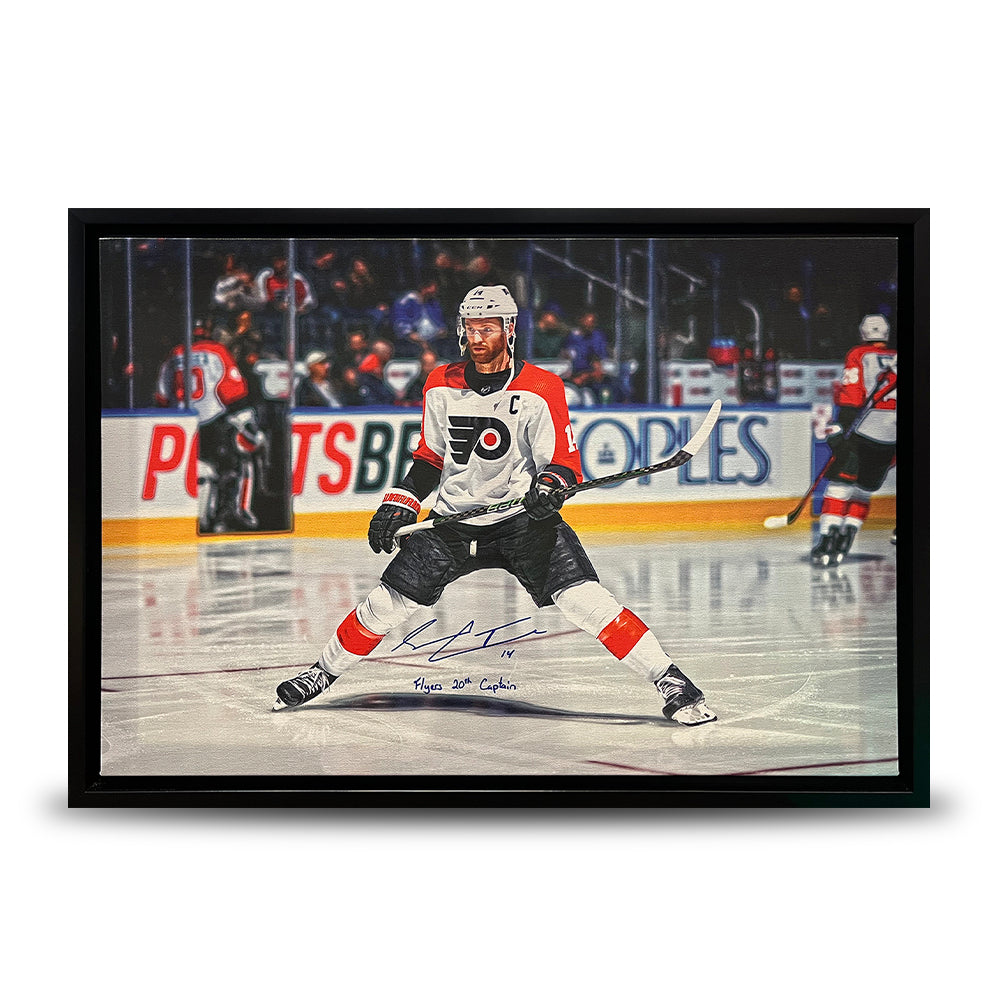 Sean Couturier Captain Skating Philadelphia Flyers Autographed 20x29 Canvas Print - 20th Captain