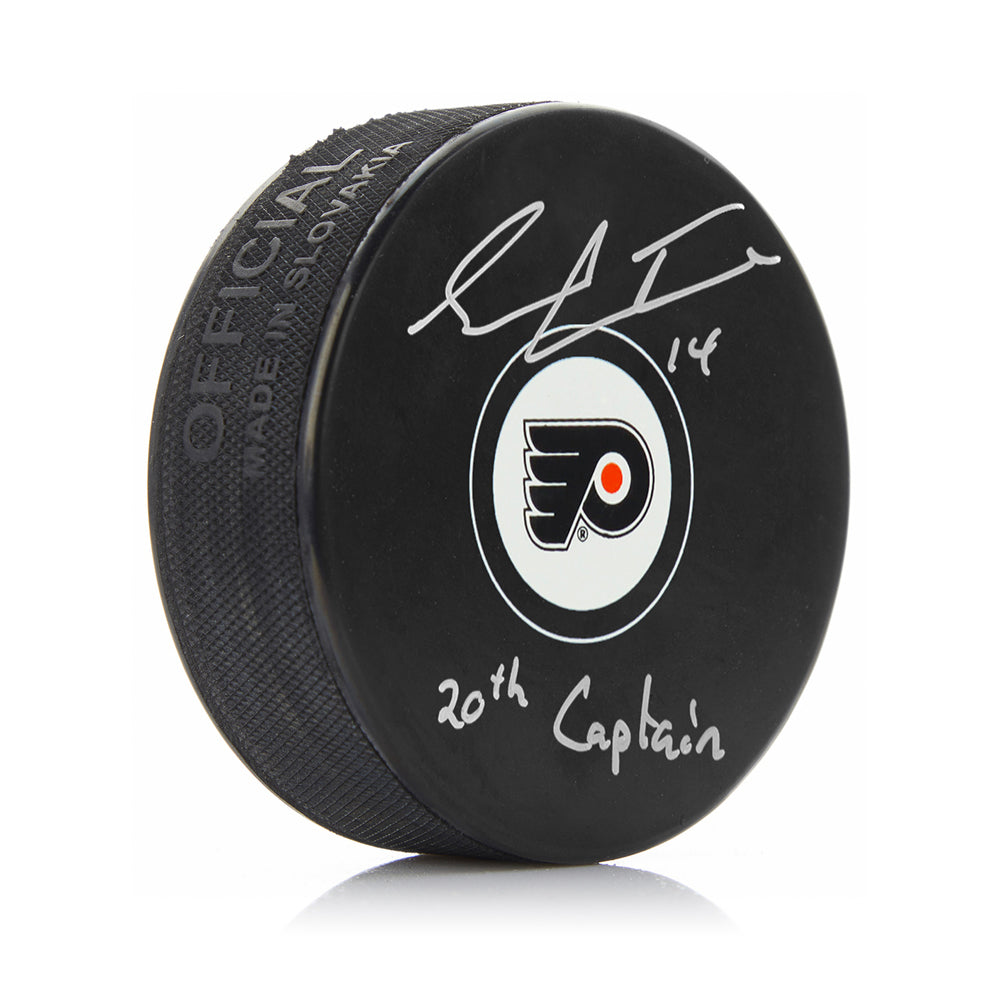 Sean Couturier Philadelphia Flyers Autographed Hockey Logo Puck Inscribed 20th Captain