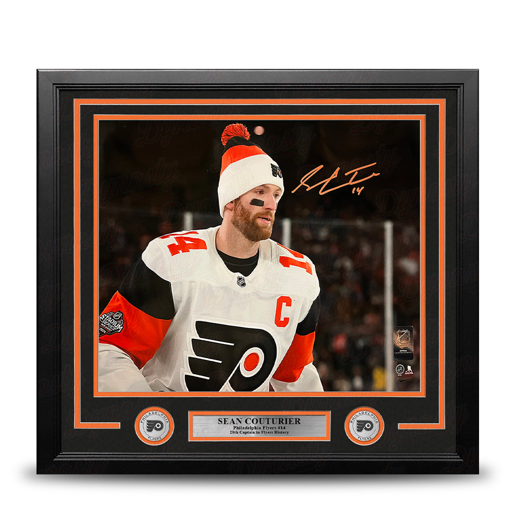 Sean Couturier 2024 Captain Debut Philadelphia Flyers Autographed 11x14 Framed Photo - Orange Ink