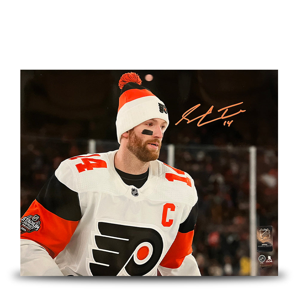 Sean Couturier 2024 Captain Debut Philadelphia Flyers Autographed 11x14 Photo - Orange Signature