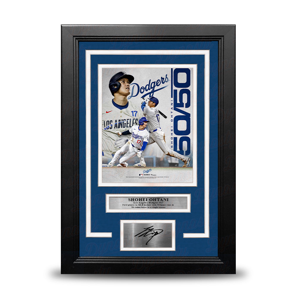 Shohei Ohtani 50-50 Season Record Los Angeles Dodgers 8" x 10" Framed Photo with Engraved Autograph