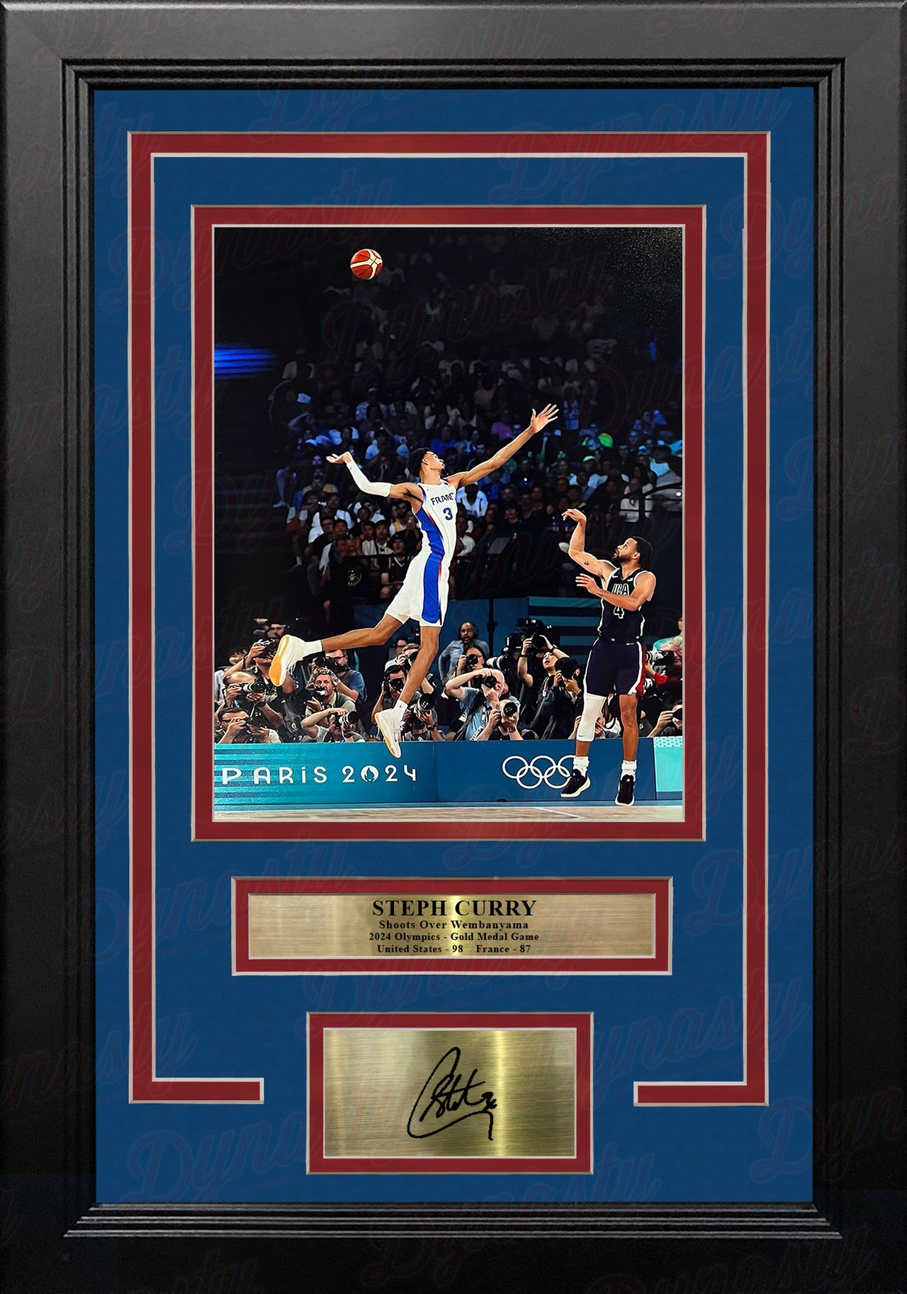 Steph Curry Shoots Over Wembanyama 8" x 10" Framed Olympics Basketball Photo with Engraved Autograph