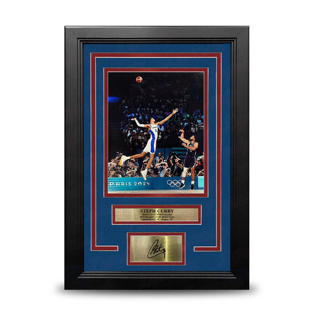 Steph Curry Shoots Over Wembanyama 8" x 10" Framed Olympics Basketball Photo with Engraved Autograph