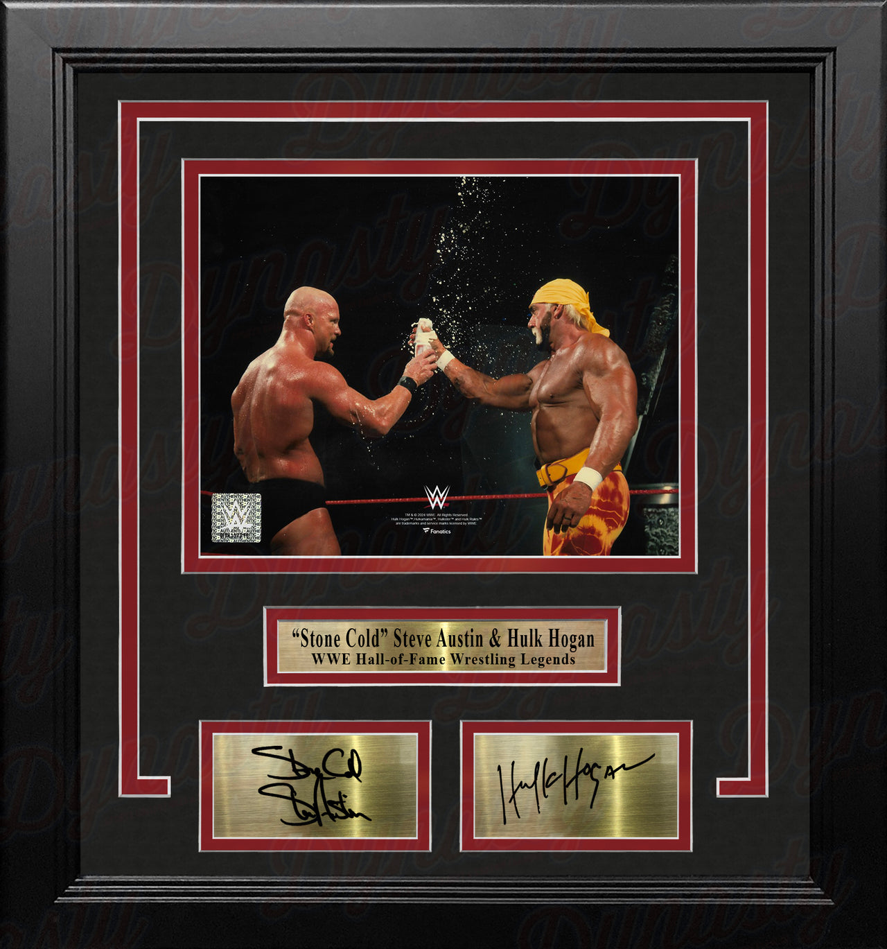 Stone Cold Steve Austin & Hulk Hogan Toast in the Ring 8x10 Framed WWE Photo w/ Engraved Autographs