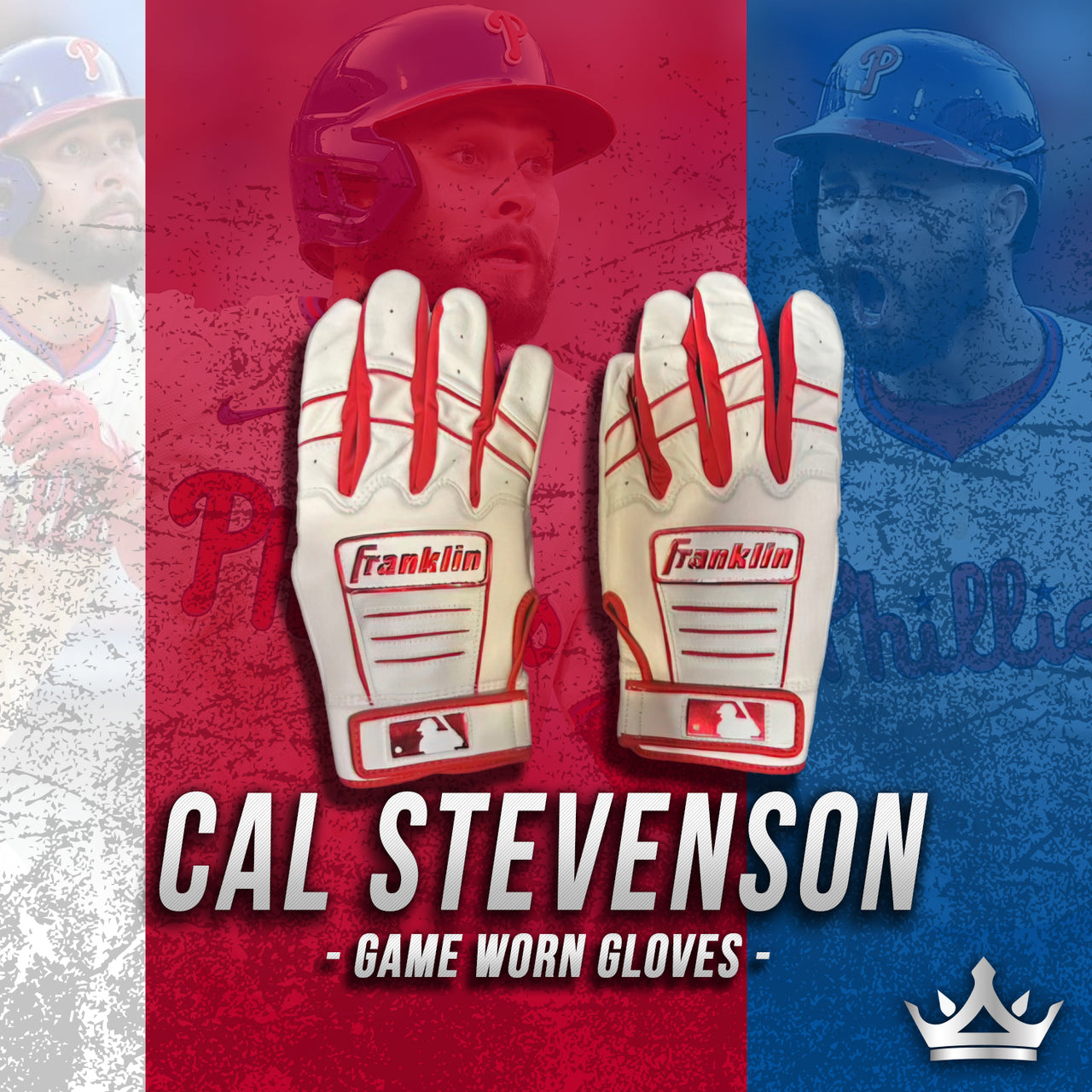 Cal Stevenson Philadelphia Phillies Game-Worn White Red Batting Gloves