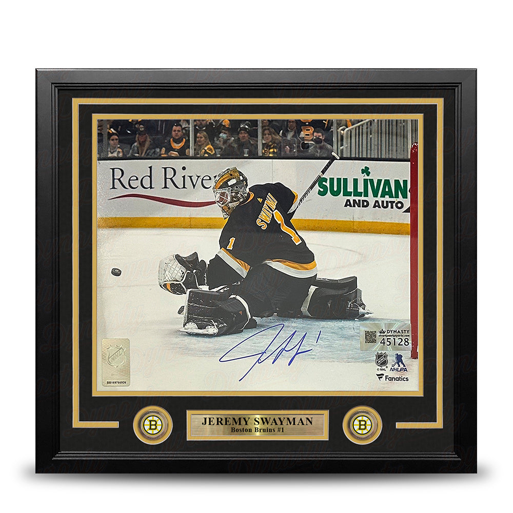 Jeremy Swayman Glove Save Boston Bruins Autographed 16" x 20" Framed Hockey Photo