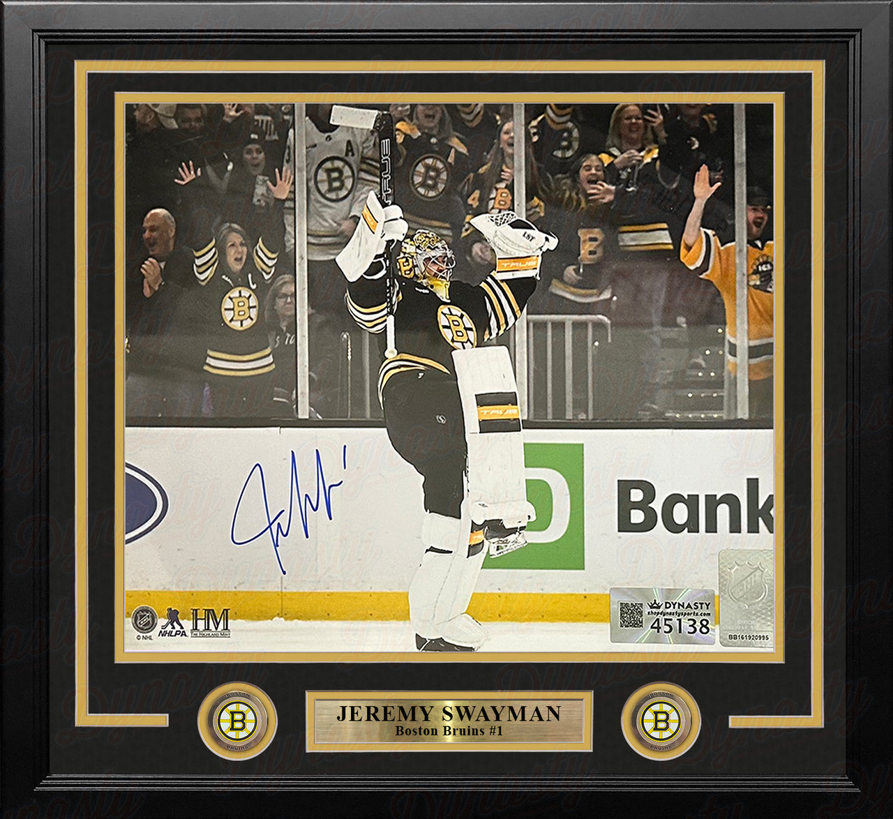 Jeremy Swayman Celebration Boston Bruins Autographed 16" x 20" Framed Hockey Photo