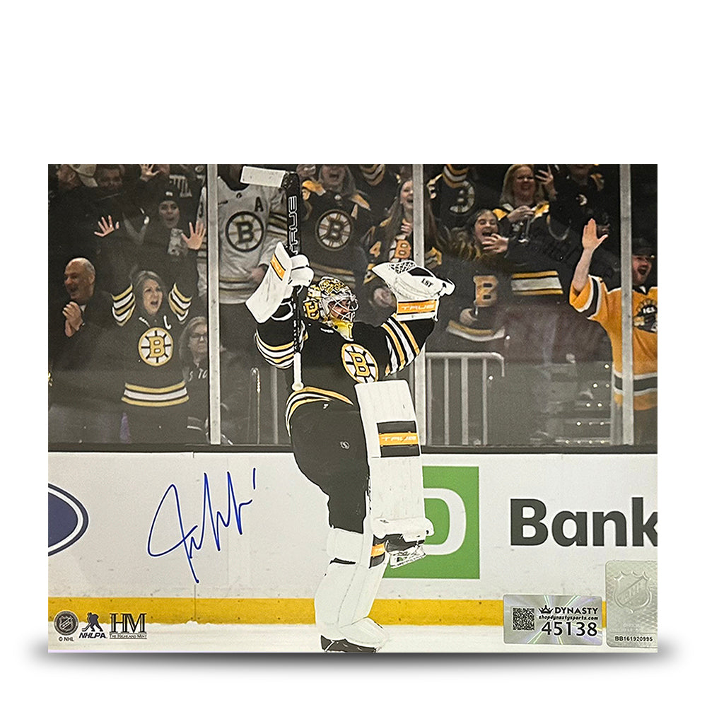 Jeremy Swayman Celebration Boston Bruins Autographed 16" x 20" Hockey Photo