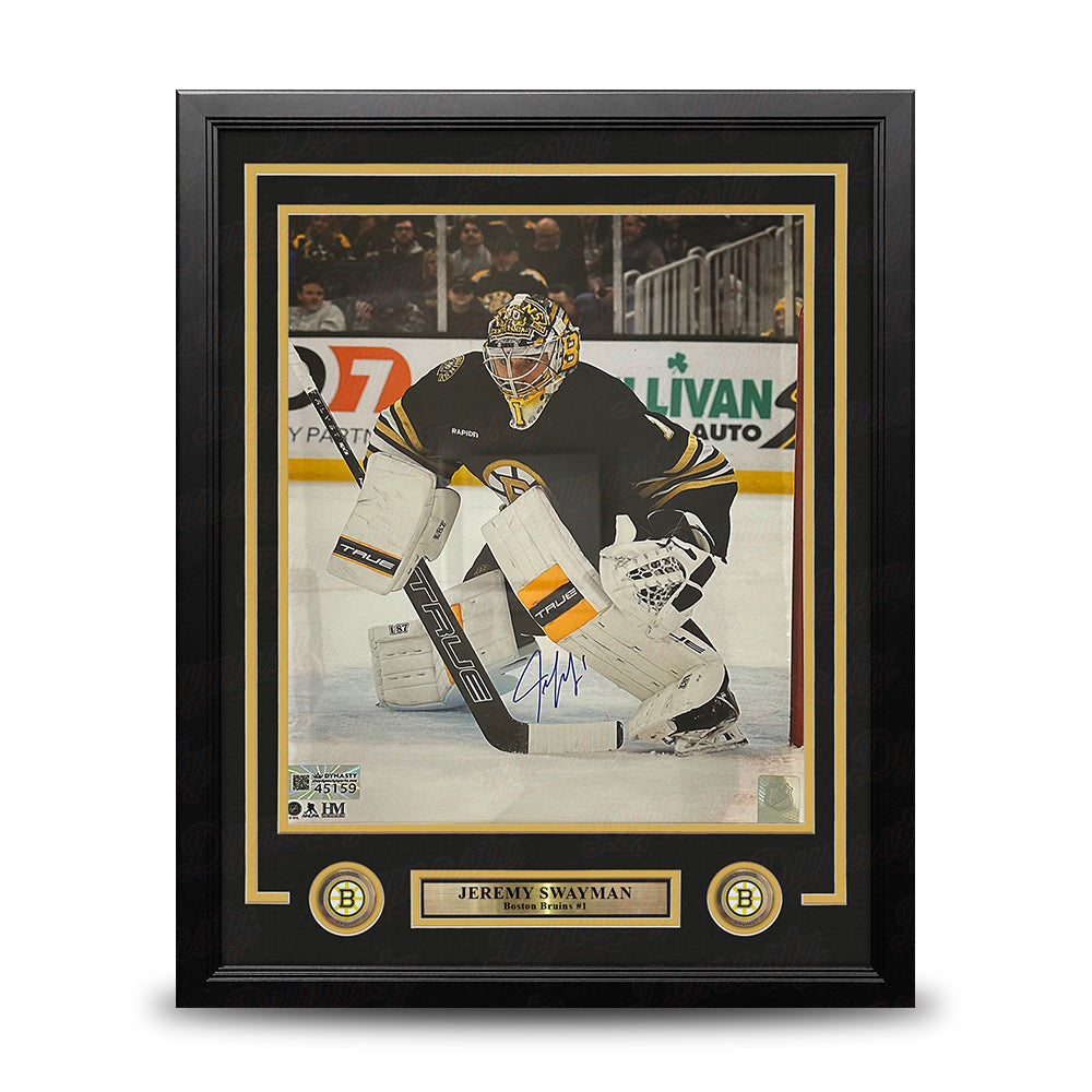 Jeremy Swayman in Goal Boston Bruins Autographed 16" x 20" Framed Hockey Photo