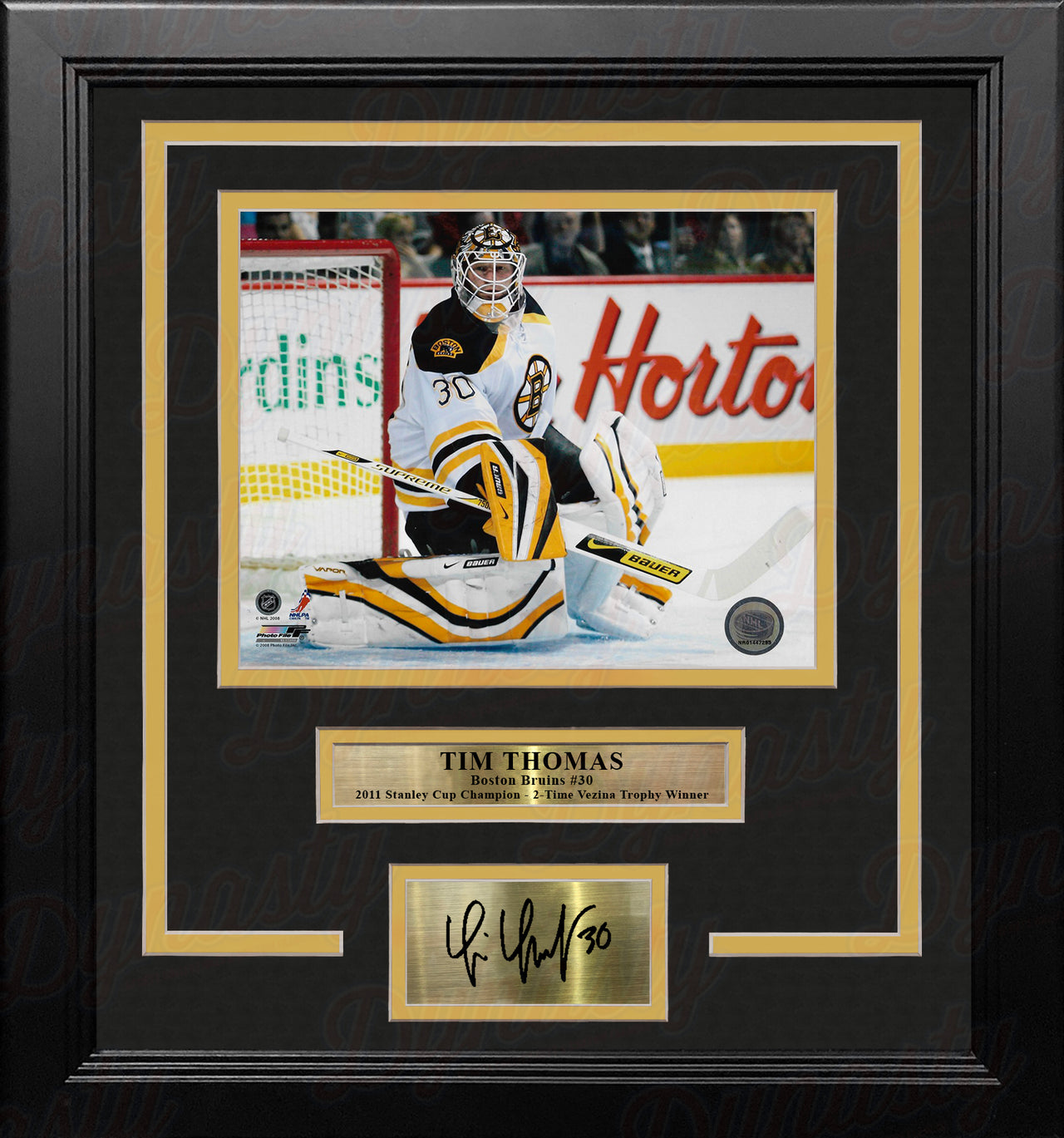 Tim Thomas in Action Boston Bruins 8" x 10" Framed Hockey Photo with Engraved Autograph