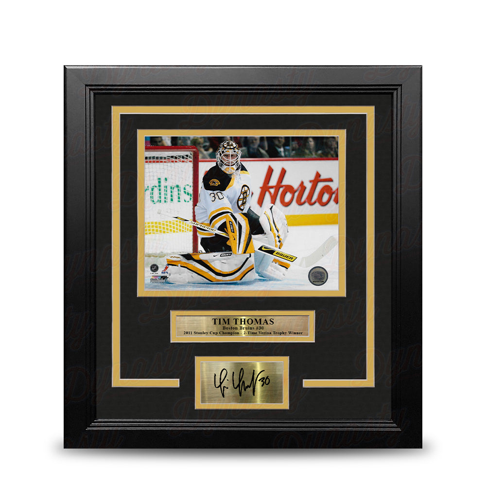 Tim Thomas in Action Boston Bruins 8" x 10" Framed Hockey Photo with Engraved Autograph