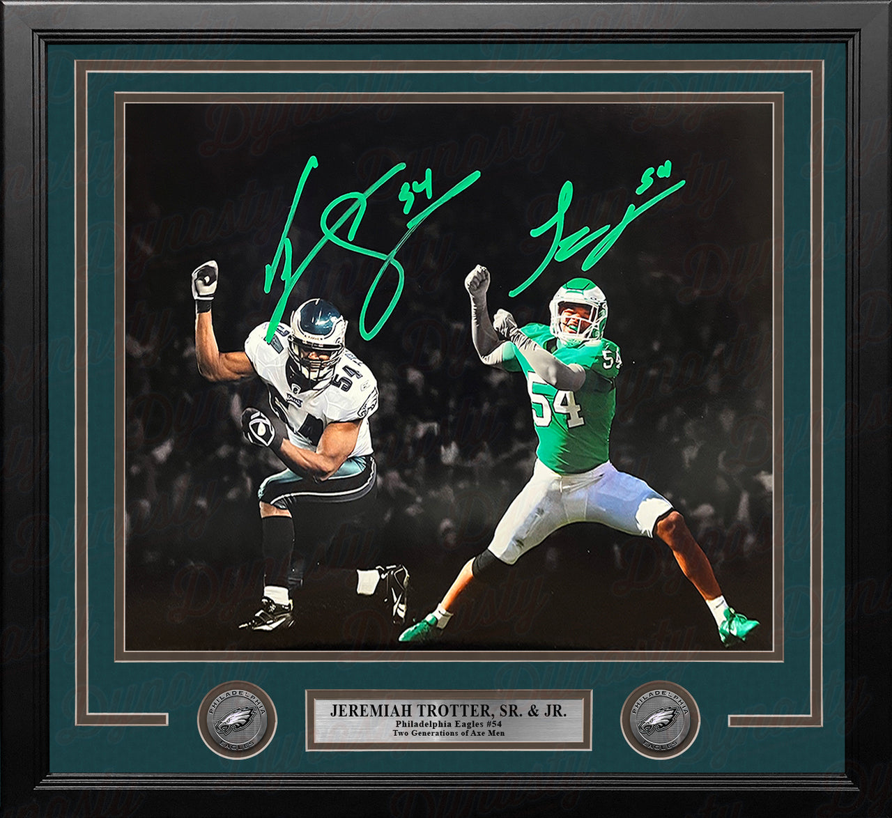 Jeremiah Trotter, Sr. & Jr. Blackout Philadelphia Eagles Dual-Autographed 16" x 20" Framed Photo