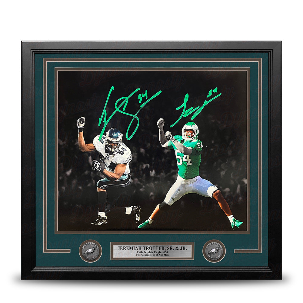 Jeremiah Trotter, Sr. & Jr. Blackout Philadelphia Eagles Dual-Autographed 16" x 20" Framed Photo