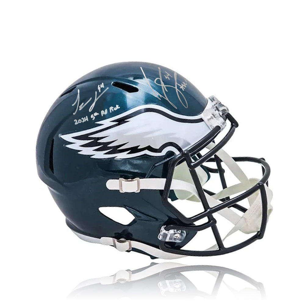 Jeremiah Trotter, Sr. & Jr. Philadelphia Eagles Autographed Football Helmet with Dual Inscriptions