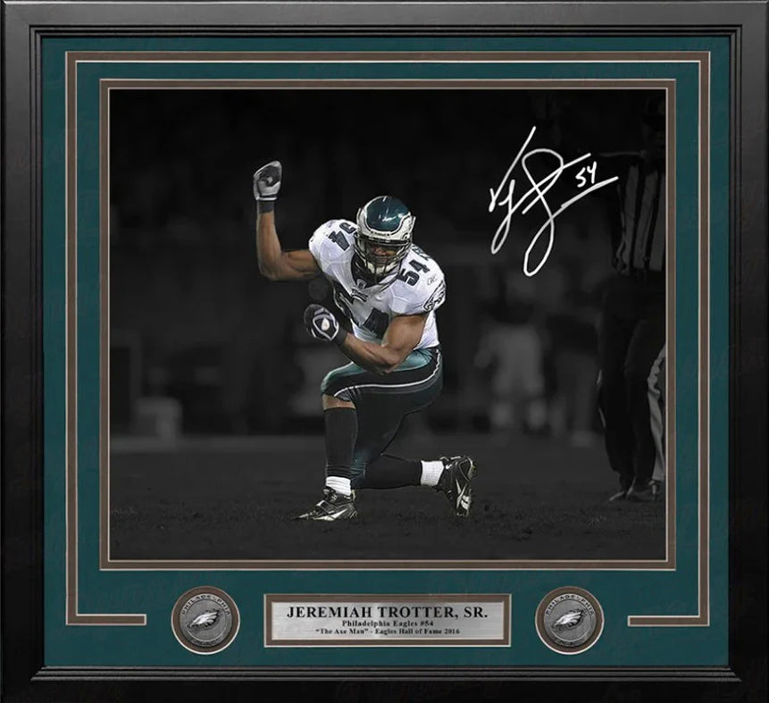 Jeremiah Trotter, Sr. Blackout Philadelphia Eagles Autographed 16" x 20" Framed Football Photo