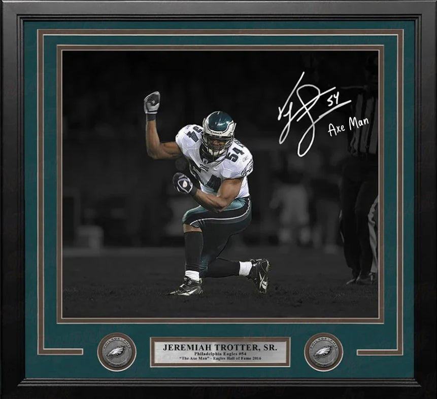 Jeremiah Trotter, Sr. Blackout Philadelphia Eagles Autographed 16" x 20" Framed Photo - Axeman