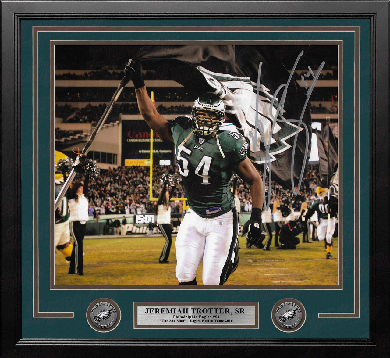 Jeremiah Trotter, Sr. Flag Philadelphia Eagles Autographed 16" x 20" Framed Football Photo