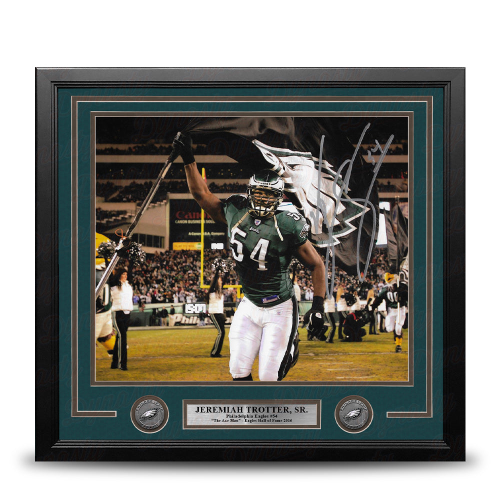 Jeremiah Trotter, Sr. Flag Philadelphia Eagles Autographed 16" x 20" Framed Football Photo